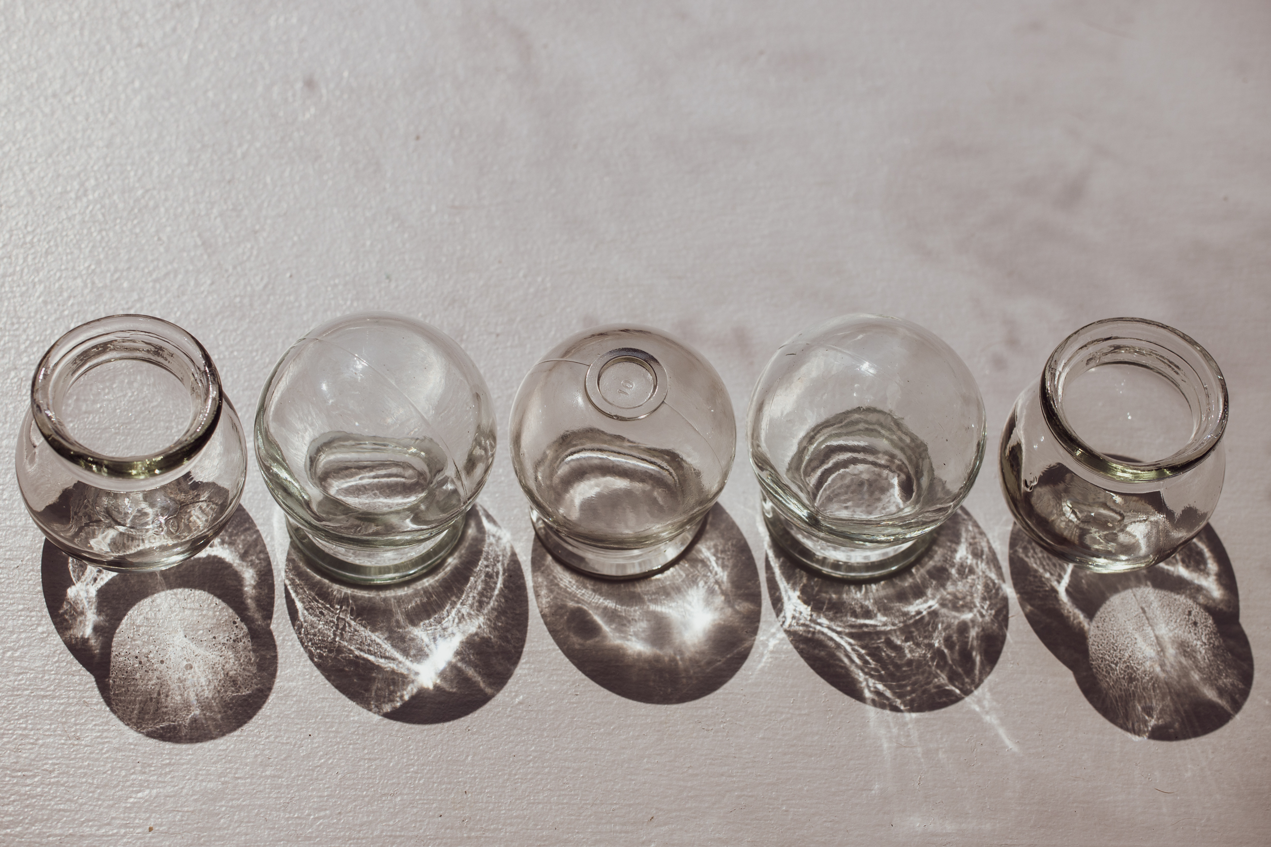 Glass cups used for cupping at Meridian Health Acupuncture